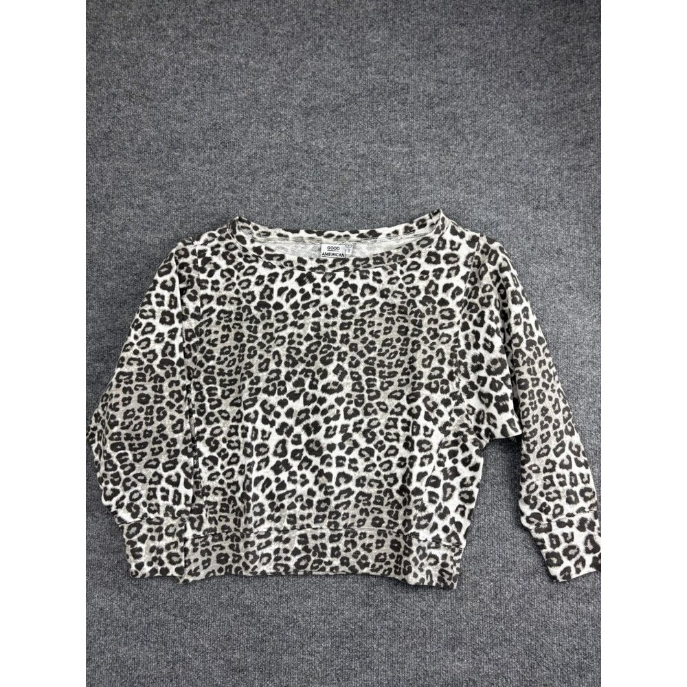 Good American Sweater‎ Womens 0 Snow Cheetah Animal Print Pullover Crewneck